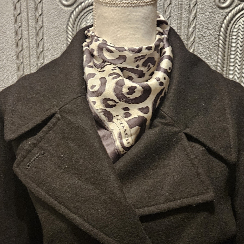 Coach Black and Gray Monochrome Animal Print 100 % Silk Scarf w/Gift Box - Picture 7 of 9